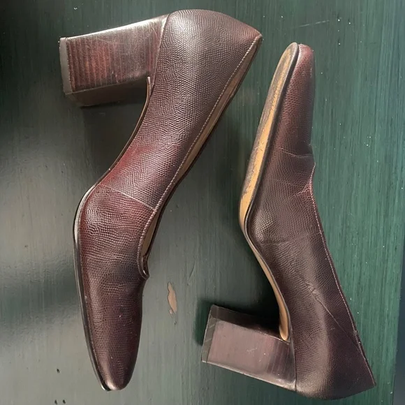 Vintage 90s Enzo Angiolini Textured Leather Square Toe Pumps - Brown - 7 - Picture 3 of 6